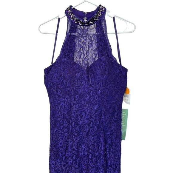 NWT Jackie Jon | Purple Shimmer Halter Necklace Sleeveless Evening Gown 4 - Picture 4 of 12